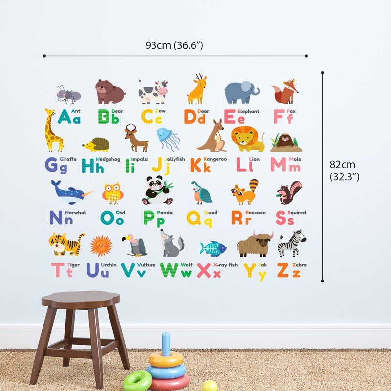 DECOWALL DS8-1614 Colourful Animal Alphabet ABC Kids Wall Stickers Wall Decals Peel and Stick Removable Wall Stickers for Kids Nursery Bedroom Living Room d?cor - Image 2